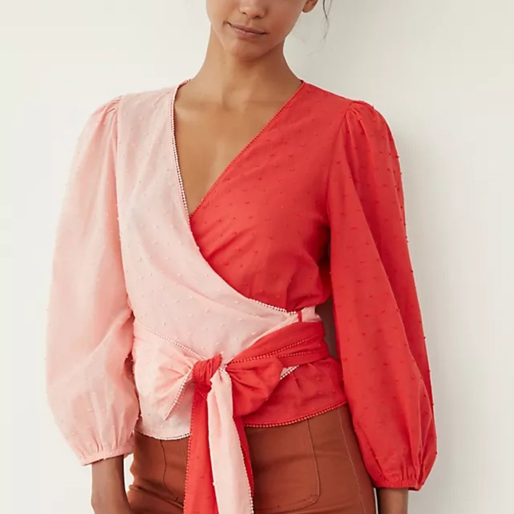 Anthropologie Farm Rio Color-blocked Wrap Blouse